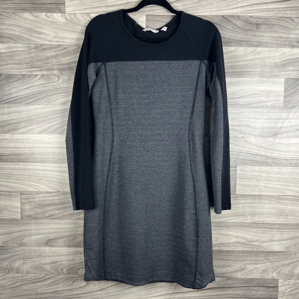 Athleta Omega Bodycon Dress Womens Small Gray Black Colorblock Knit Long Sleeve